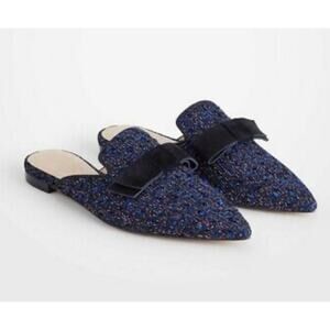 Ann Taylor Women’s Elsie Tweed Bow Slides in Navy Sz 9